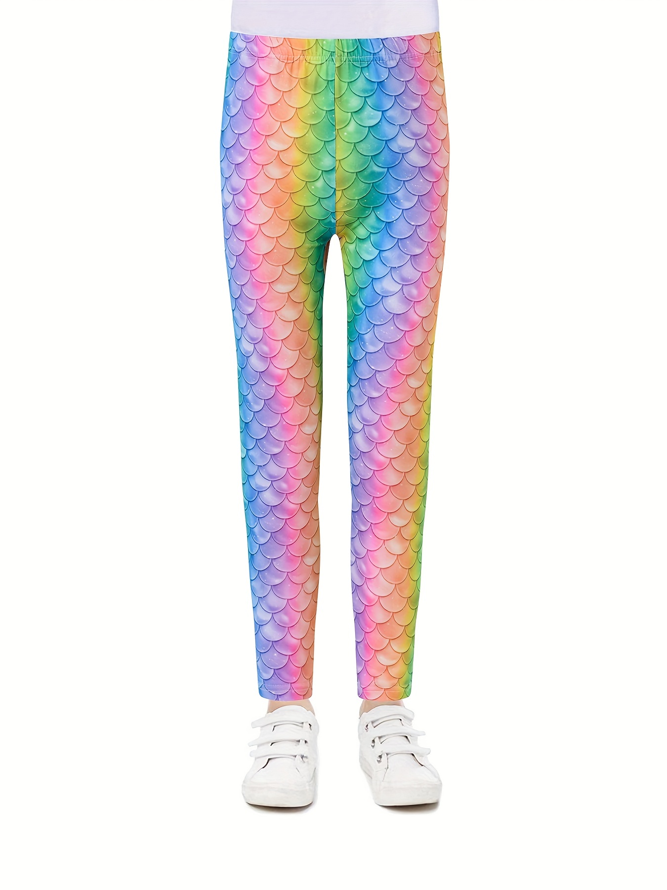 Toddler Girls Rainbow Fish Scale Graphic Stretch Casual Thin