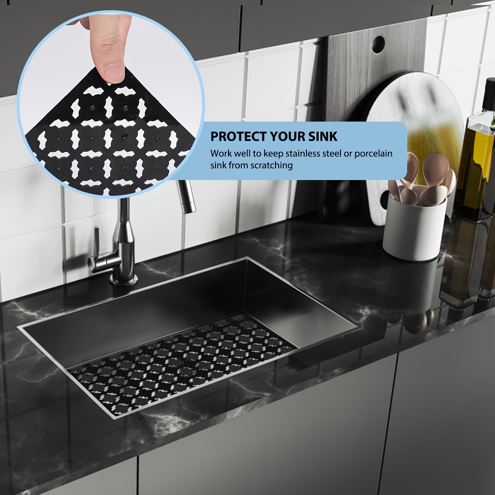 Drain Pad, Dish Drying Mat, Black Pattern Ling Type Grid Sink Pad