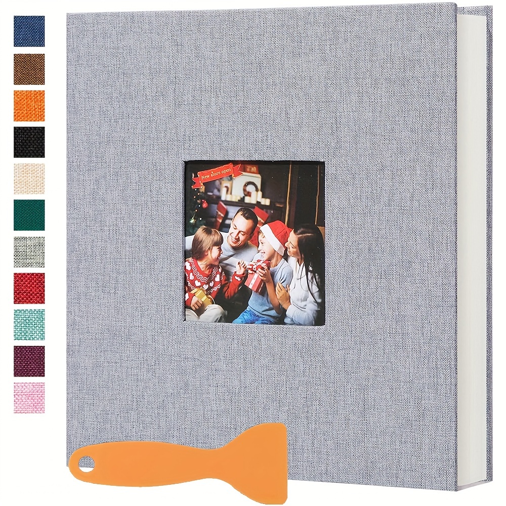  Álbum de fotos grande, 60 páginas autoadhesivas (13 x 12.6  pulgadas), lino rojo para fotos de todos los tamaños, páginas sin ácido con  10 bolígrafos metálicos, para Halloween, Navidad, luna de