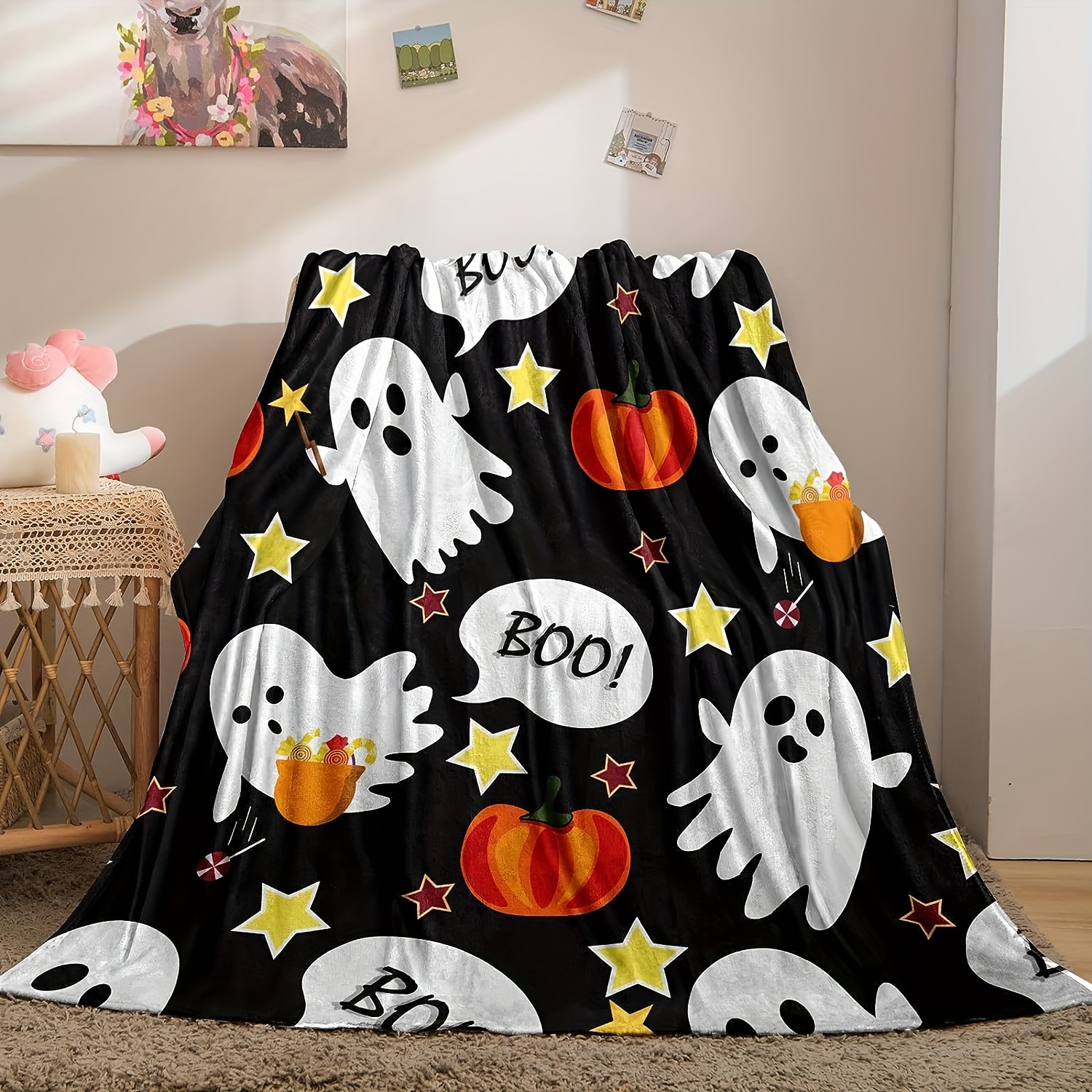 Herside Halloween Throw Blanket Flannel Blanket Cute Spooky Temu