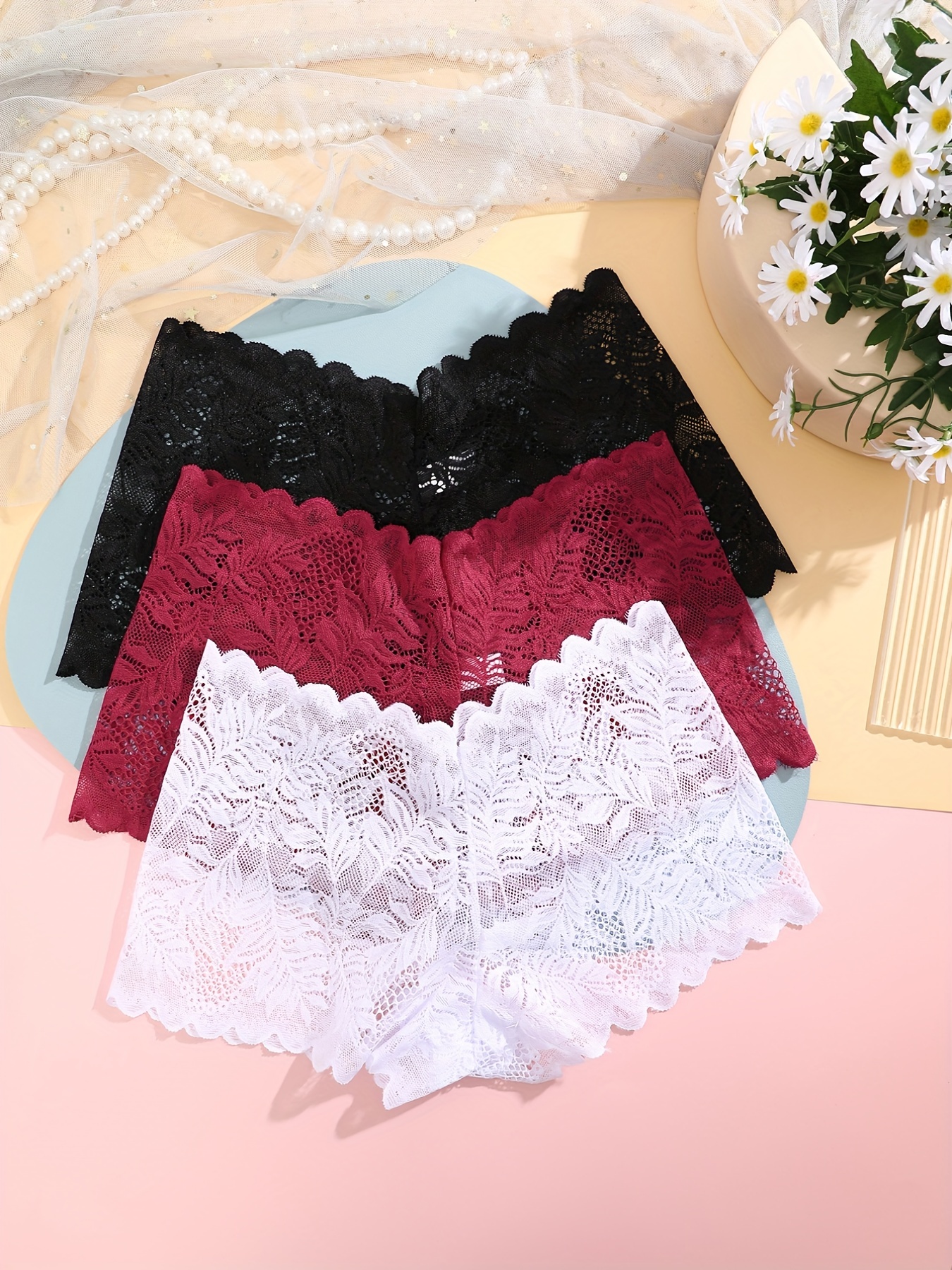 Buy EVERYDAY MAUVE AND BLACK LACE BOY SHORTS SET OF 2 for Women