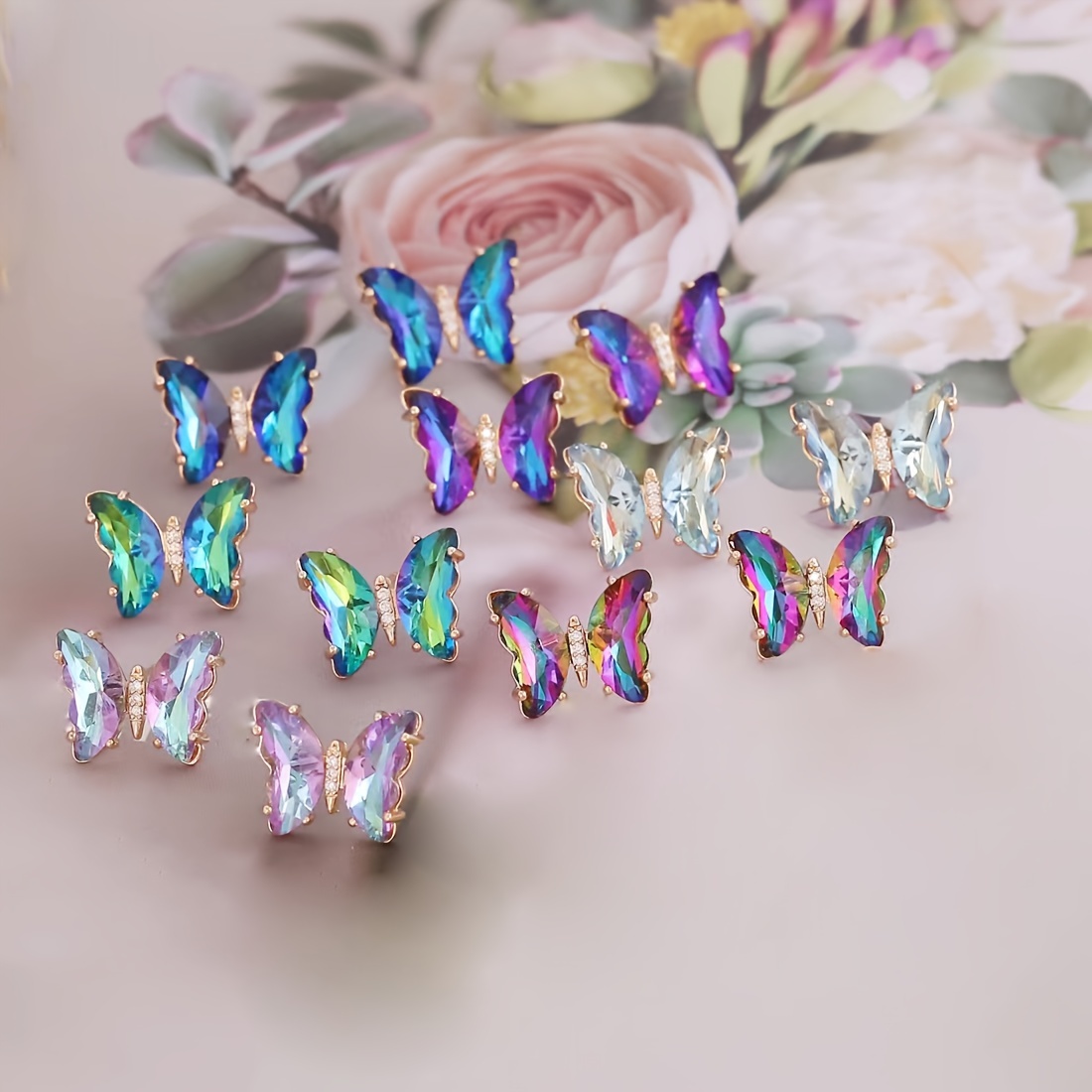 

2pcs/12pcs Multi-coloured Gradient Butterfly Earrings, Y2k Earrings Anniversary Birthday Gift Halloween Christmas Gift Back To School Gift For Girls