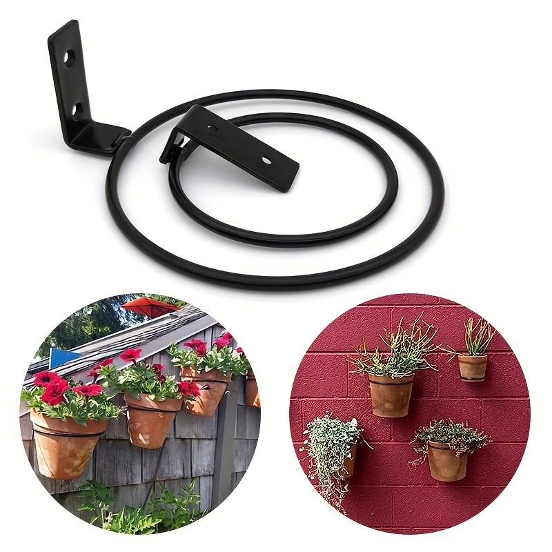 2pcs, 4/6inch Wall Mounted Planters Holder, Foldable Flower Pot Holder,  Flower Pot Ring Wall Planter For Plant Pots Indoor Or Outdoor, Black