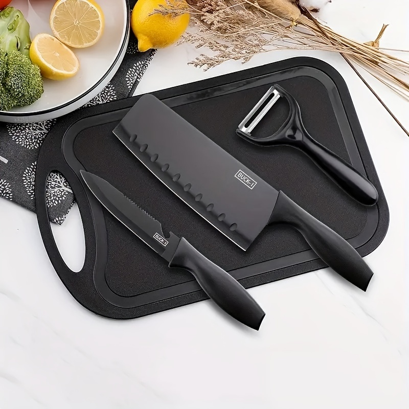 Household Rust-proof Black Blade Vegetable Cutting Knife, Full Set, Kitchen  Stainless Steel Vegetable Meat Knife Set [kitchen Knife + Bone Knife +  Kitchen Scissors + Sharpening Stick + Plastic Dark Green Knife Holder] -  Temu