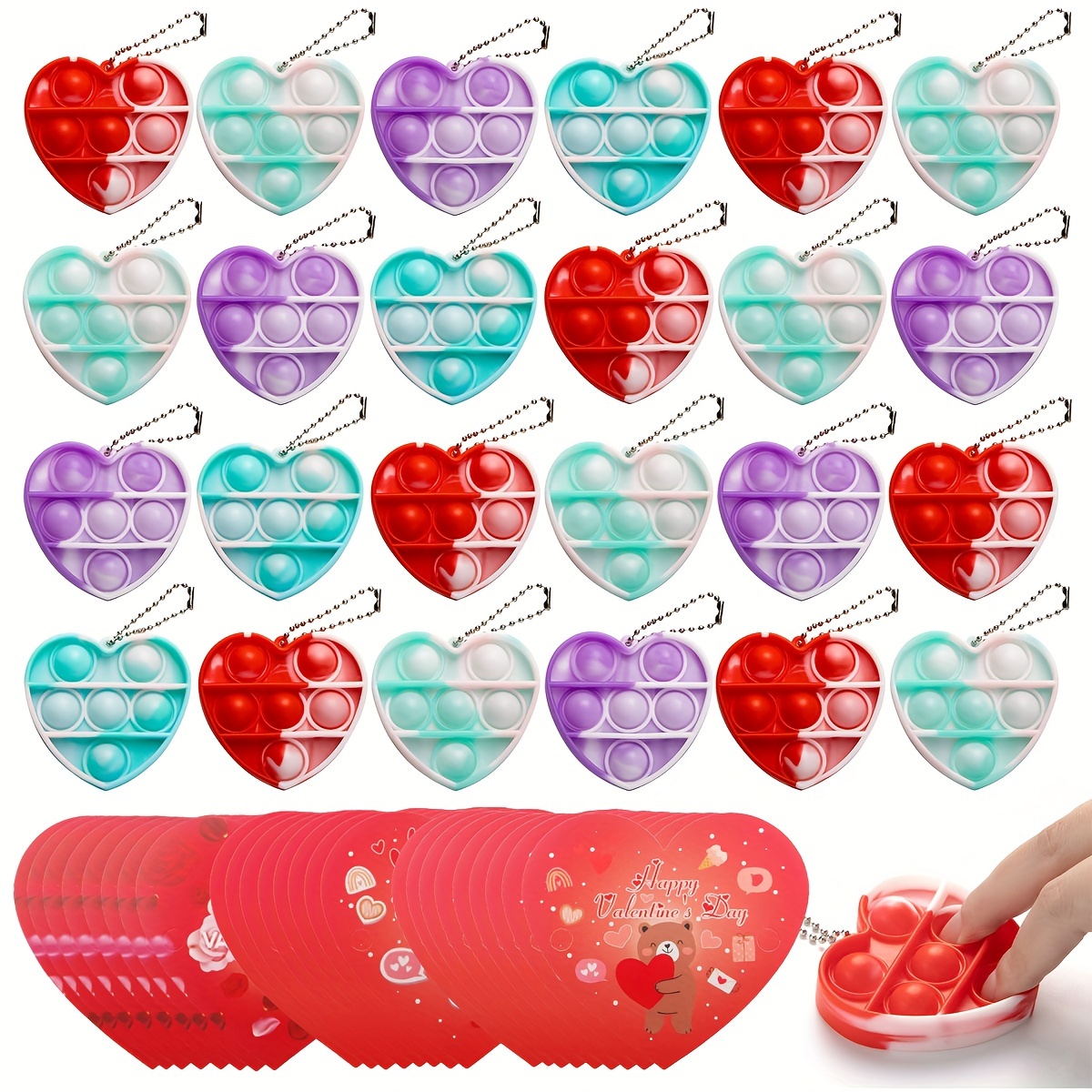 Regalos del día de San Valentín para niños, 40 tarjetas de San Valentín con  72 juguetes de corazón a granel, juguetes para el día de San Valentín