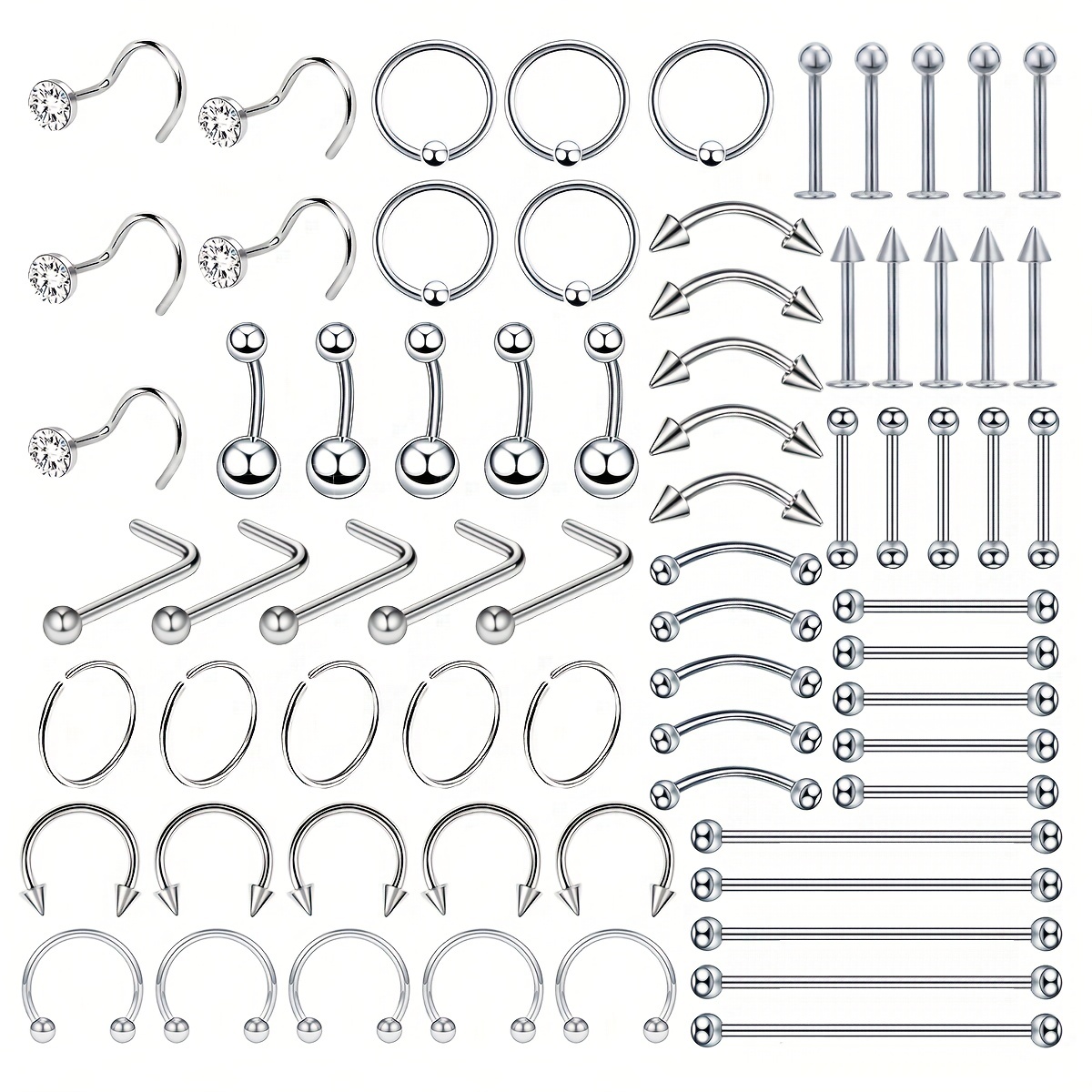 Piercing Kit Stainless Steel Jewelry with Belly Button Ring Nose Ring