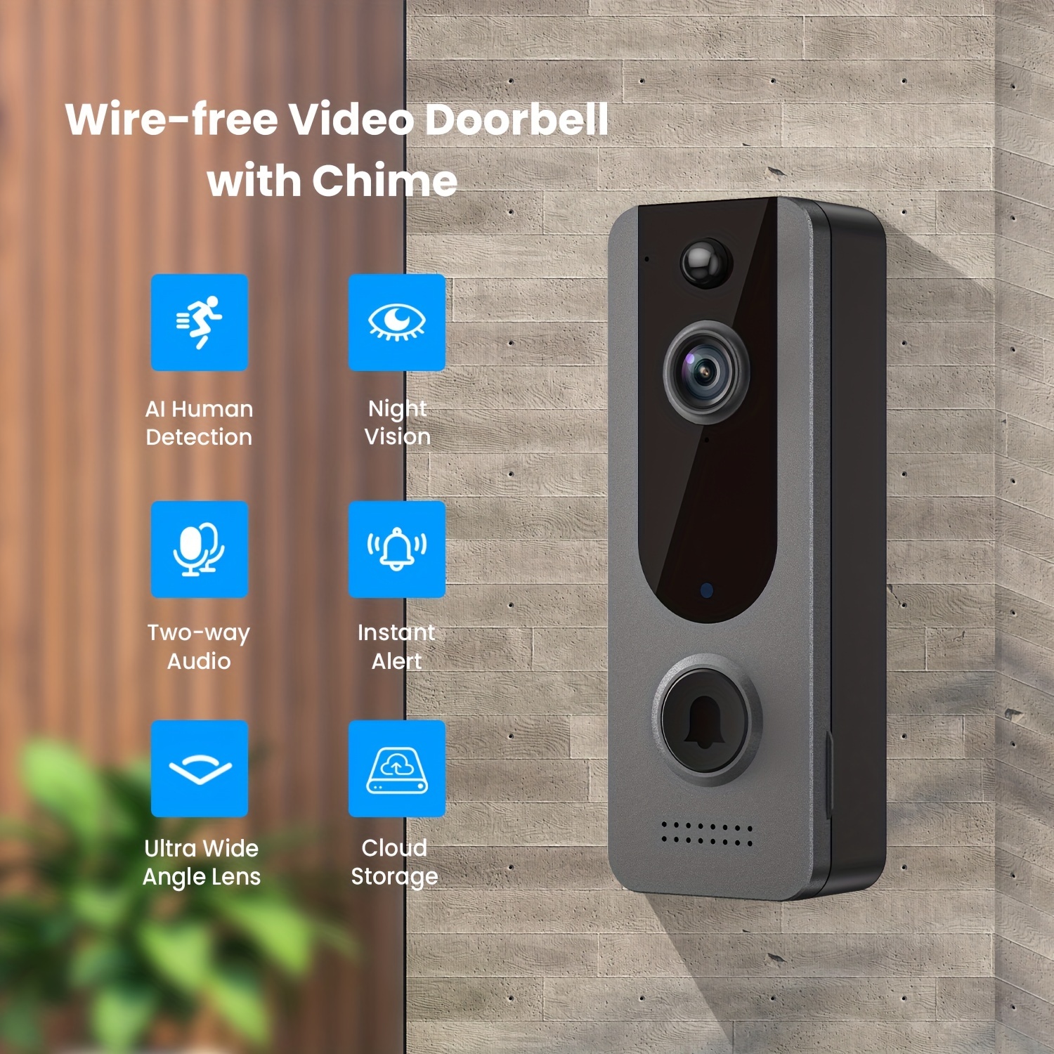 Video Doorbell Camera HD WiFi Doorbell Wireless Operated Motion Detector  Audio & Speaker Night Vision for iOS&Android