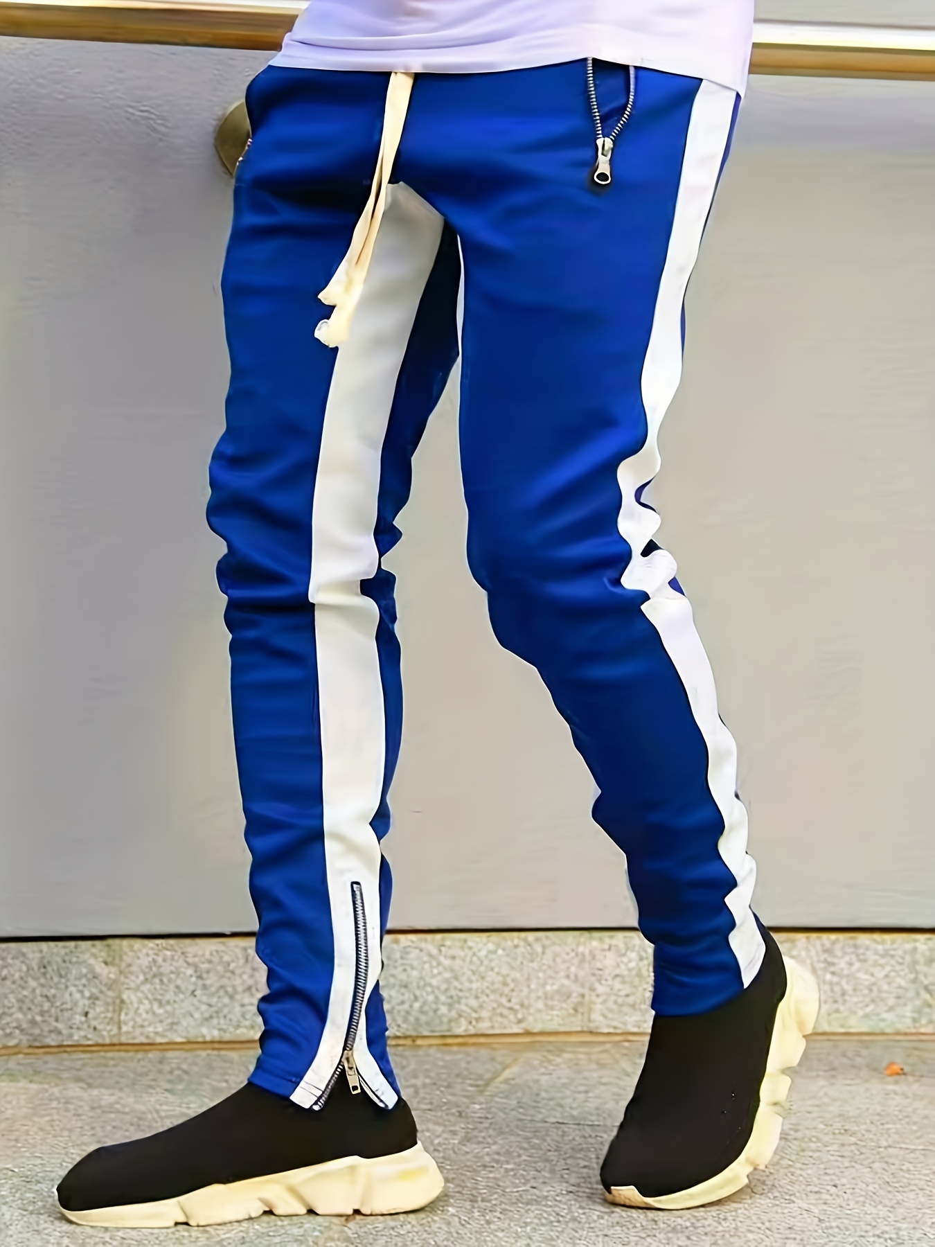 Male Sports Pants Loose Polyester Sweatpants Design Zipper Jogging