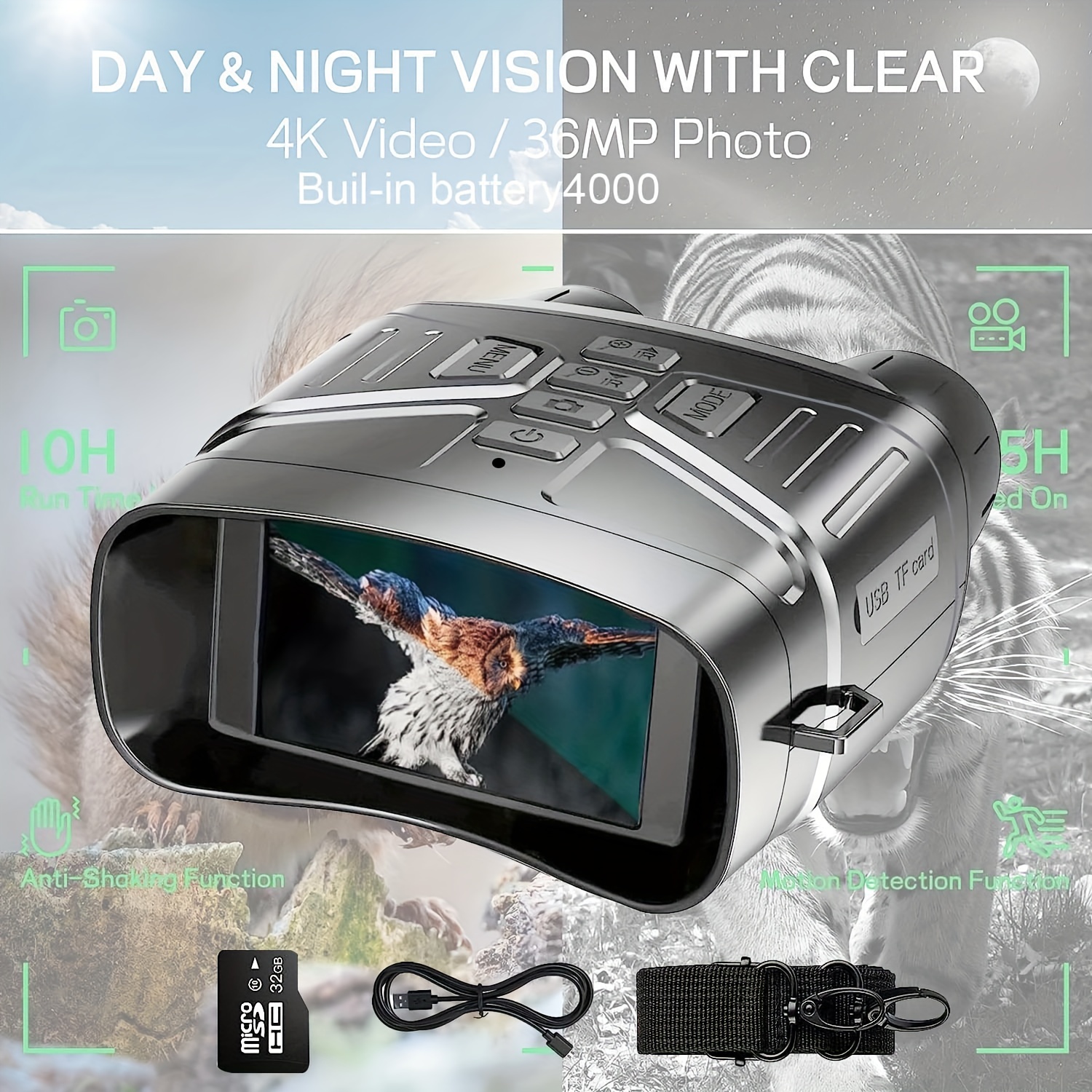 Gafas de visión nocturna portátiles: Binoculares tácticos - Temu