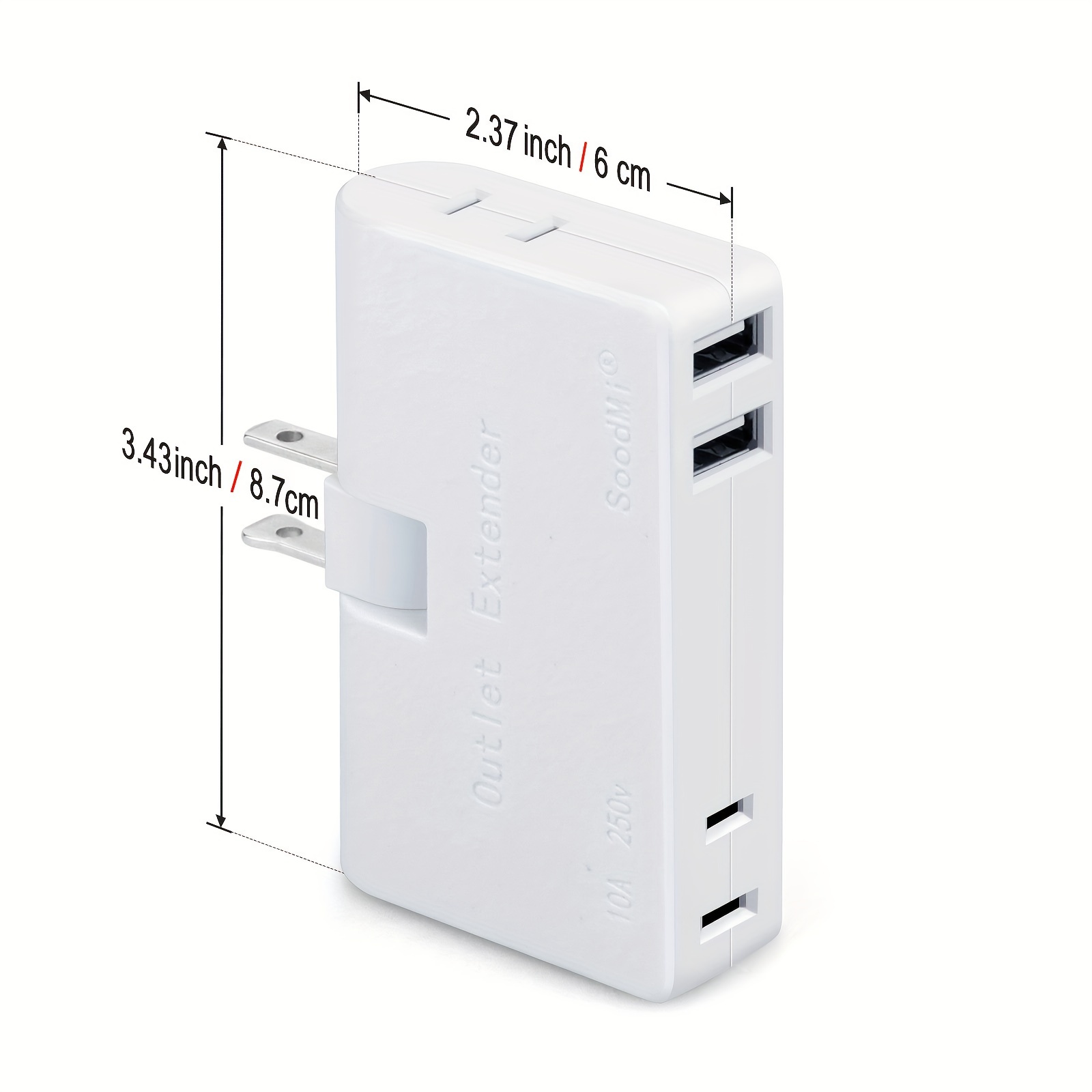  [Paquete de 2] Divisor de enchufes múltiples con USB, extensor  de toma de corriente eléctrica VINTAR 3 con 2 cargadores de pared USB,  expansor de enchufe múltiple para viajes, hogar, oficina