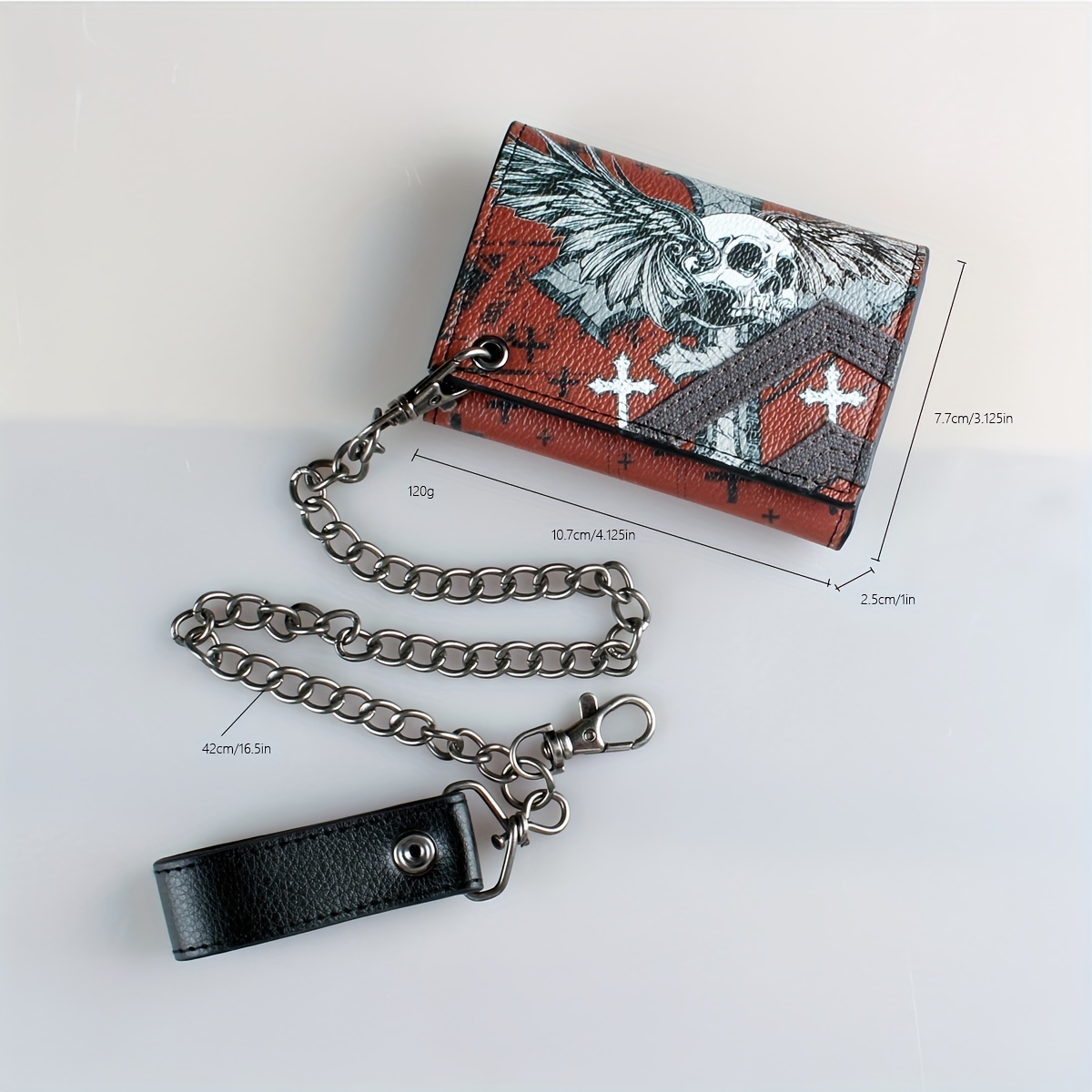 High Skull Cross Chain 3 Fold Men's Wallet