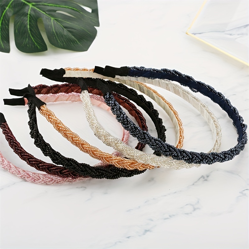 Retro Boho Beaded Hairband Solid Headband Hair Accessories for Women
