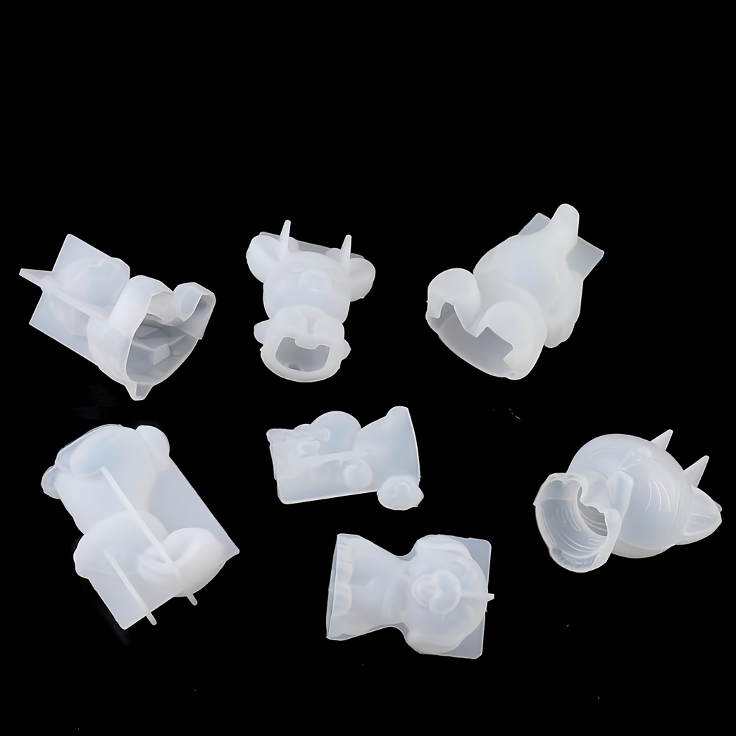 E-shop 7-teiliges Tier-Silikonformen-Set, 3D-Tierharz-/Gipsformen für Einhörner, Kaninchen, Bären, , Kätzchen, Hunde, Elefanten, Gießformen, für