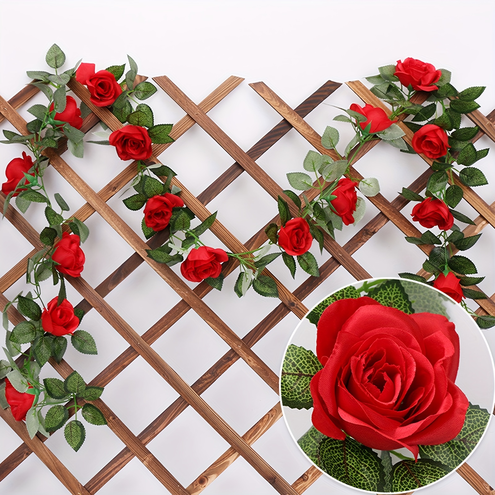 1pc Artificial Rose Vine Flowers With Green Leaves 86 61 Fake Silk