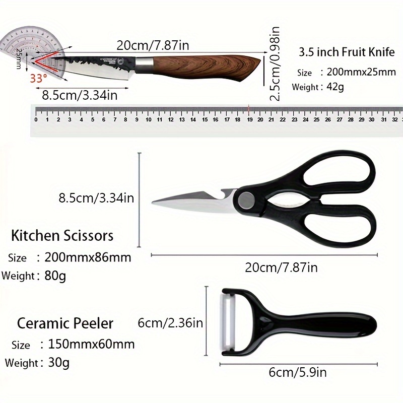 6pcs Kitchen Knife Set Chef Knives Stainless Steel Cleaver Scissor Peeler  Knife