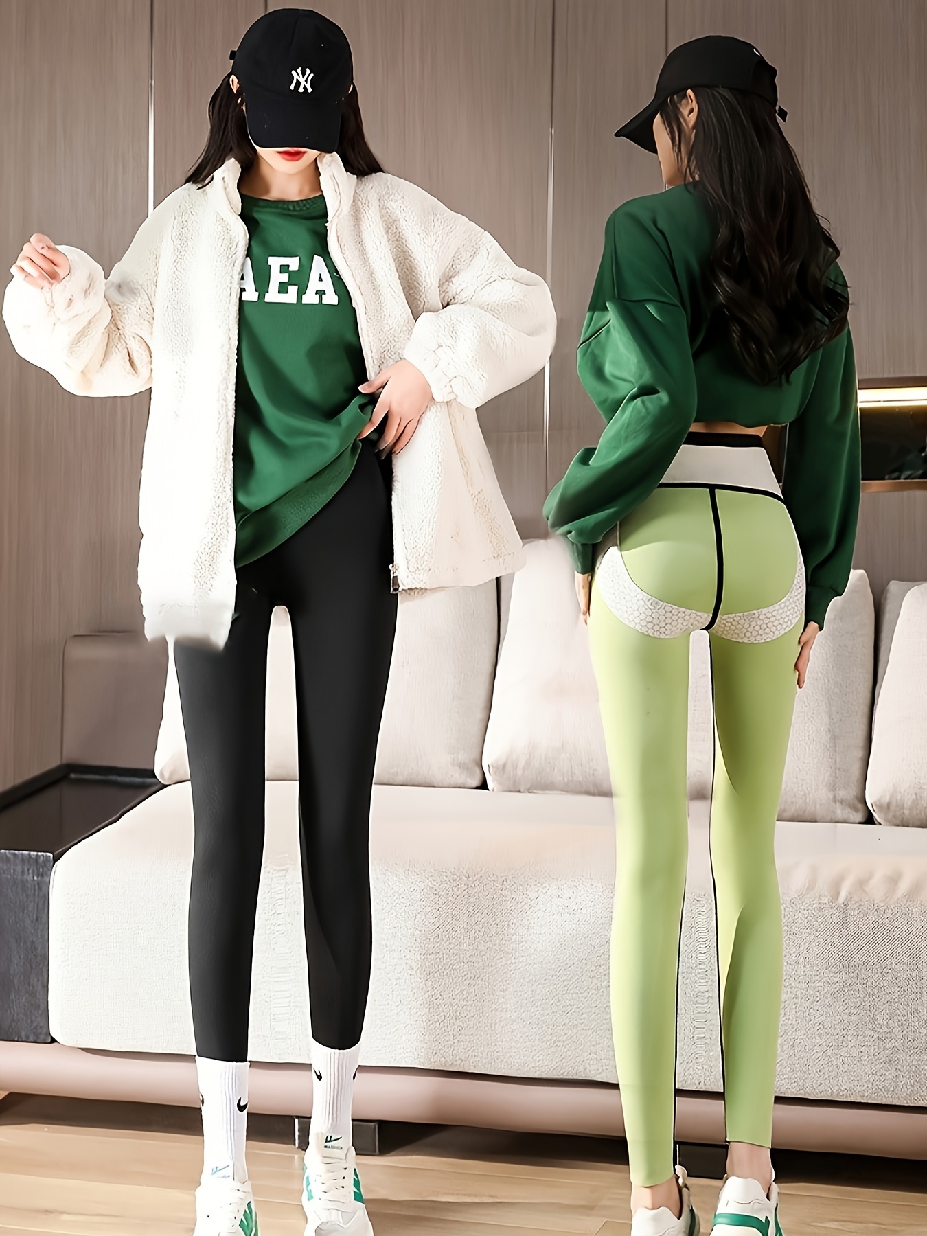 Solid Color Fleece Sports Leggings Women High Waist Butt - Temu Canada