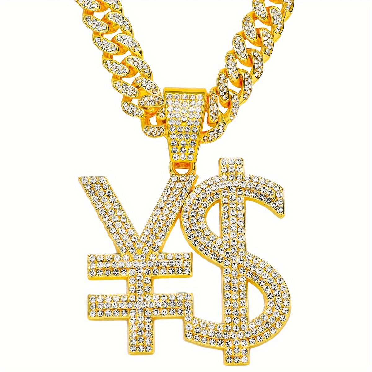 1pc Hip Hop Street 4pF Letter Pendant Necklace, Funky Cuban 3 Medium Chain, Link Optional Iecd Out Miami Bling Rhinestone Necklace Rapper Jewelry