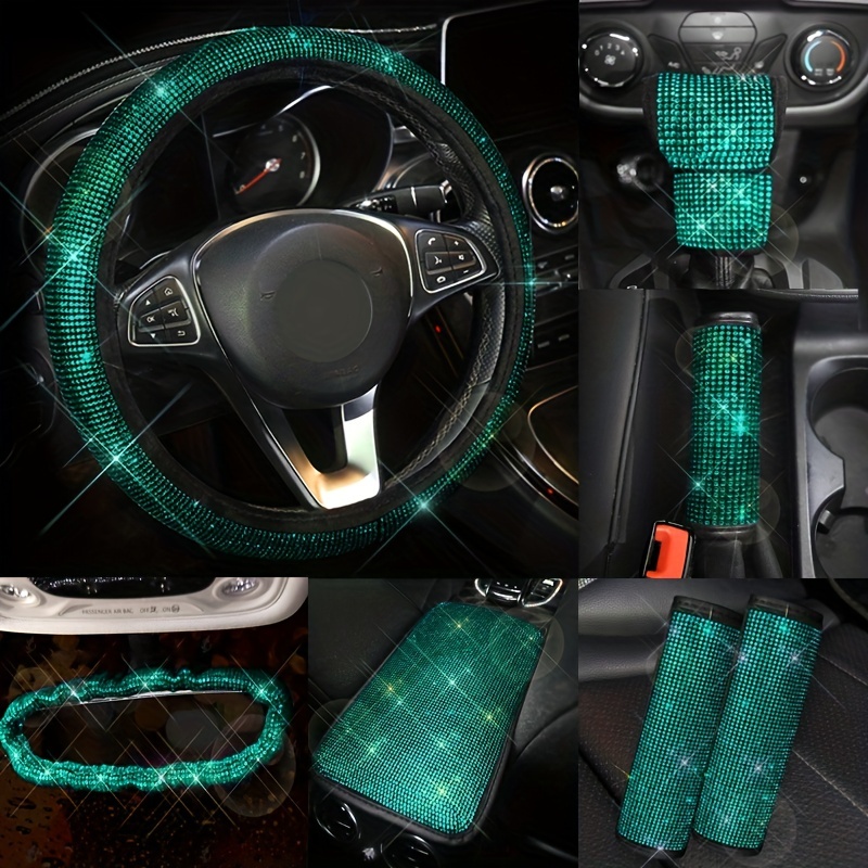 Green Car Accessories Interior Woman Steering Wheel Cover 38cm Bowknot  Flower Winter Auto Decor Plush Luxury