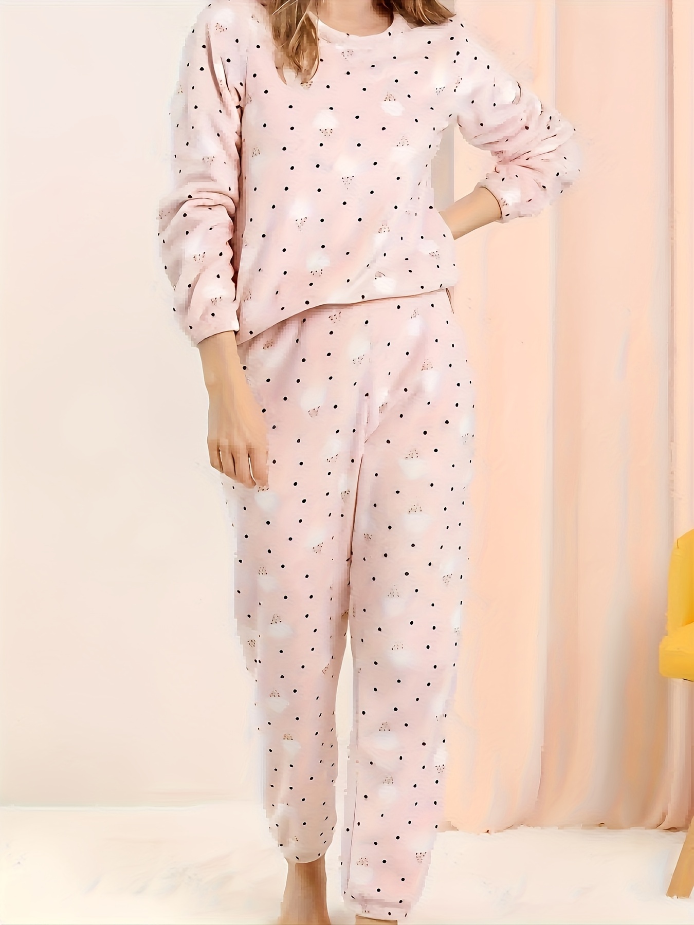 Plaid Pajama Set Long Sleeve Lapel Top Elastic Waistband - Temu