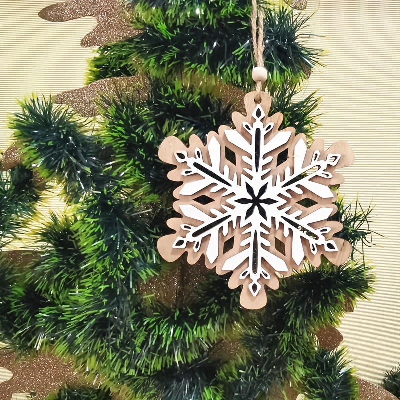 Christmas Tree Decorations Ornaments 6PCS Snowflake Wood Chip Wooden Craft  Carving Snowflake Xmas Hanging Decoration Small Decorated Outdoor for