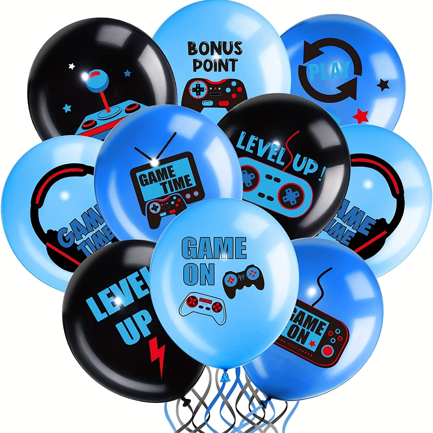 

18pcs 12 Video Game Party Balloons - Perfect Decorations For Teens' Gamer Birthday Party! (black & Blue)