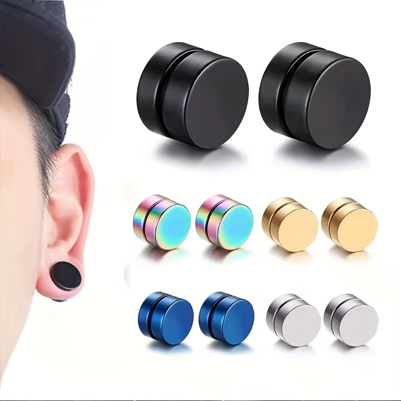 

1/5pcs 8mm Round Magnetic Stud Earrings Stainless Steel Clip On Ear Jewelry Set