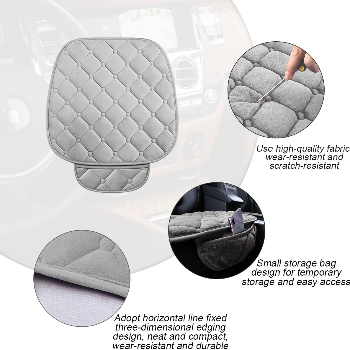 THRENS Car Seat Cushion Memory Foam Car Seat Mat Non-Slip Breathable Rubber  Chair Protector with Storage Pouch Pressure Relief Seat 