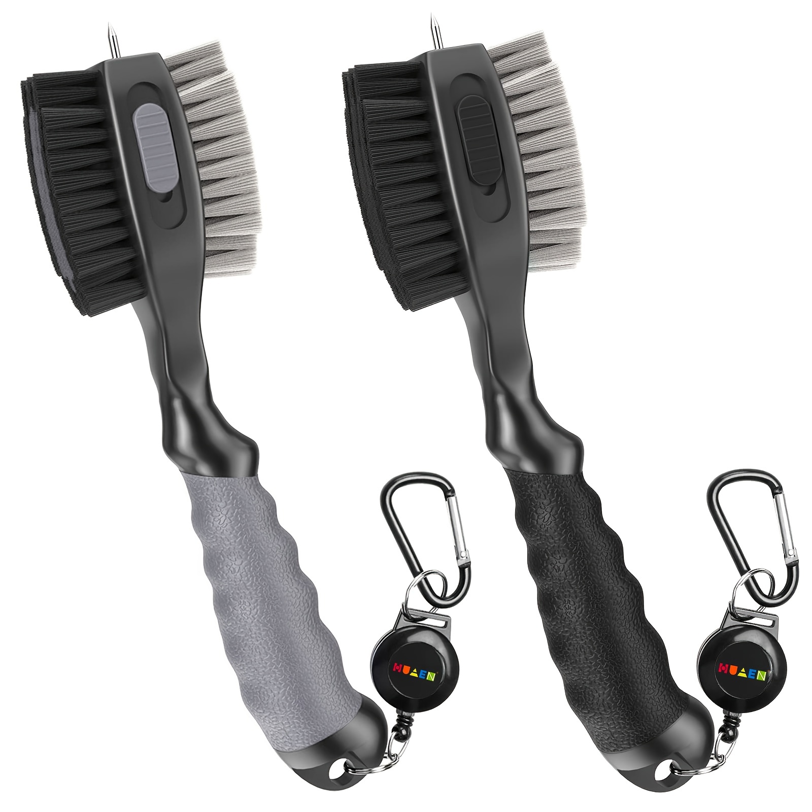 TEMU 2-Pack HUAEN Golf Club Borstels en Groefreiniger, PRO Serie met Uitklapbare Sleutelhanger, Vergrote Kop, Antislip Grip, RVS & ABS Materiaal,