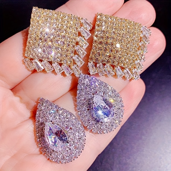 10 pairs lot shiny zircon decor dangle earrings simple luxury style zinc alloy jewelry gift for friends details 16