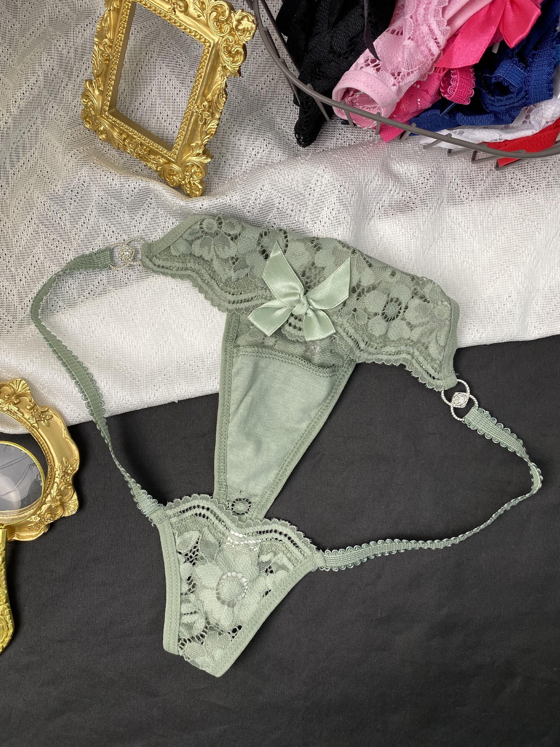 Floral Lace Bow Tie Thongs Hollow Ring Linked Intimates - Temu
