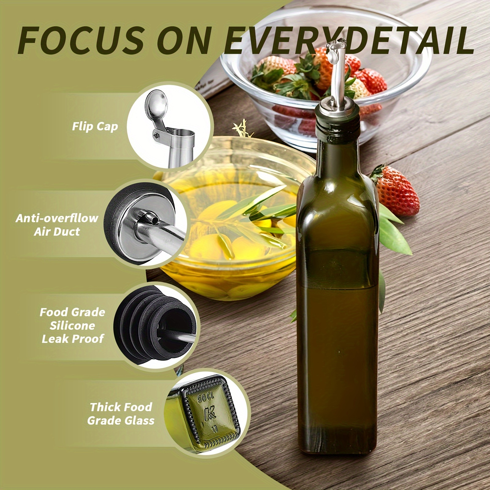 Distributeur d'huile d'olive 17oz, 10 pièces, bouteille de distribution d'huile  d'olive pour la cuisine, distributeur en verre d'huile végétale de cuisson  - AliExpress