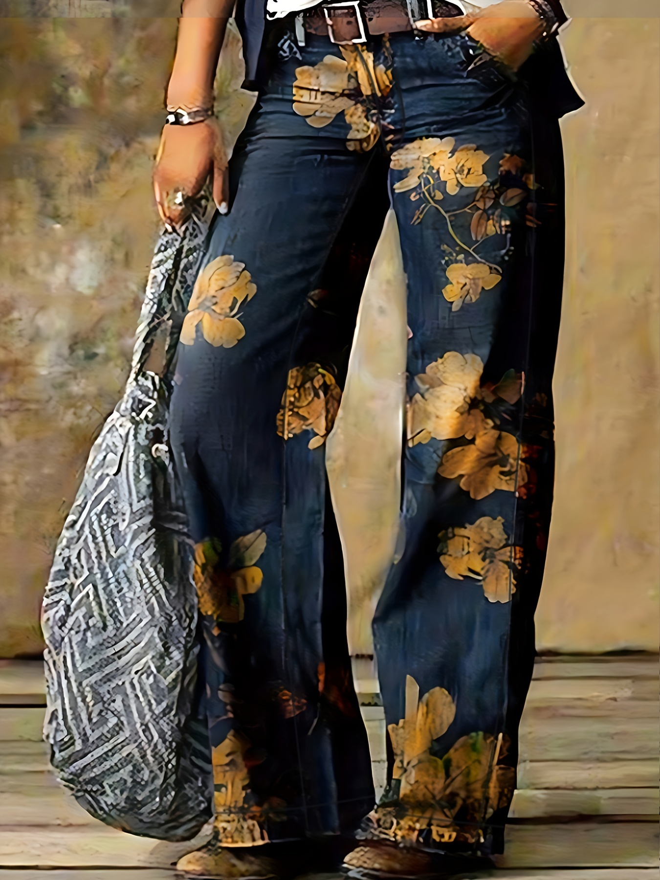 Plus Size Casual Pants Women's Plus Floral Print Straight - Temu