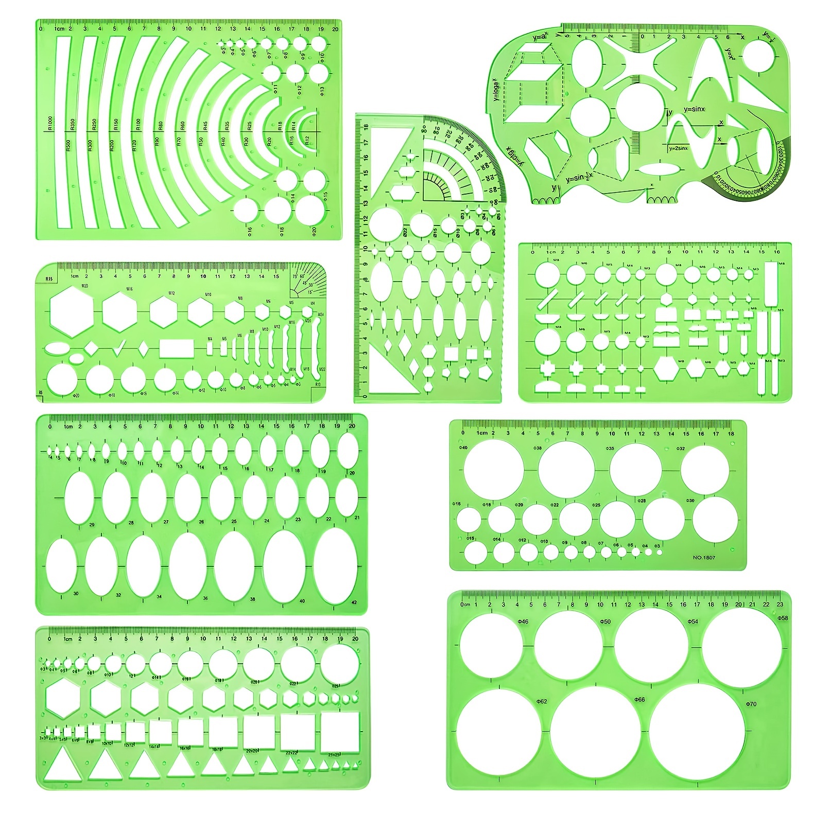 Clear Green Plastic Hollow Out Drawing Circle Template Ruler