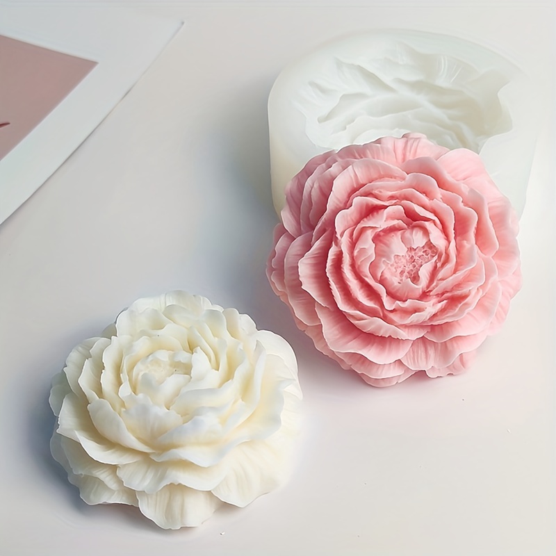 2PCS Peony Flower Silicone Soap Molds 3D Resin Candle Molds Flower Fondant  Silicone Mold for Handmade Cake Decoration Cupcake Jelly Candy Chocolate