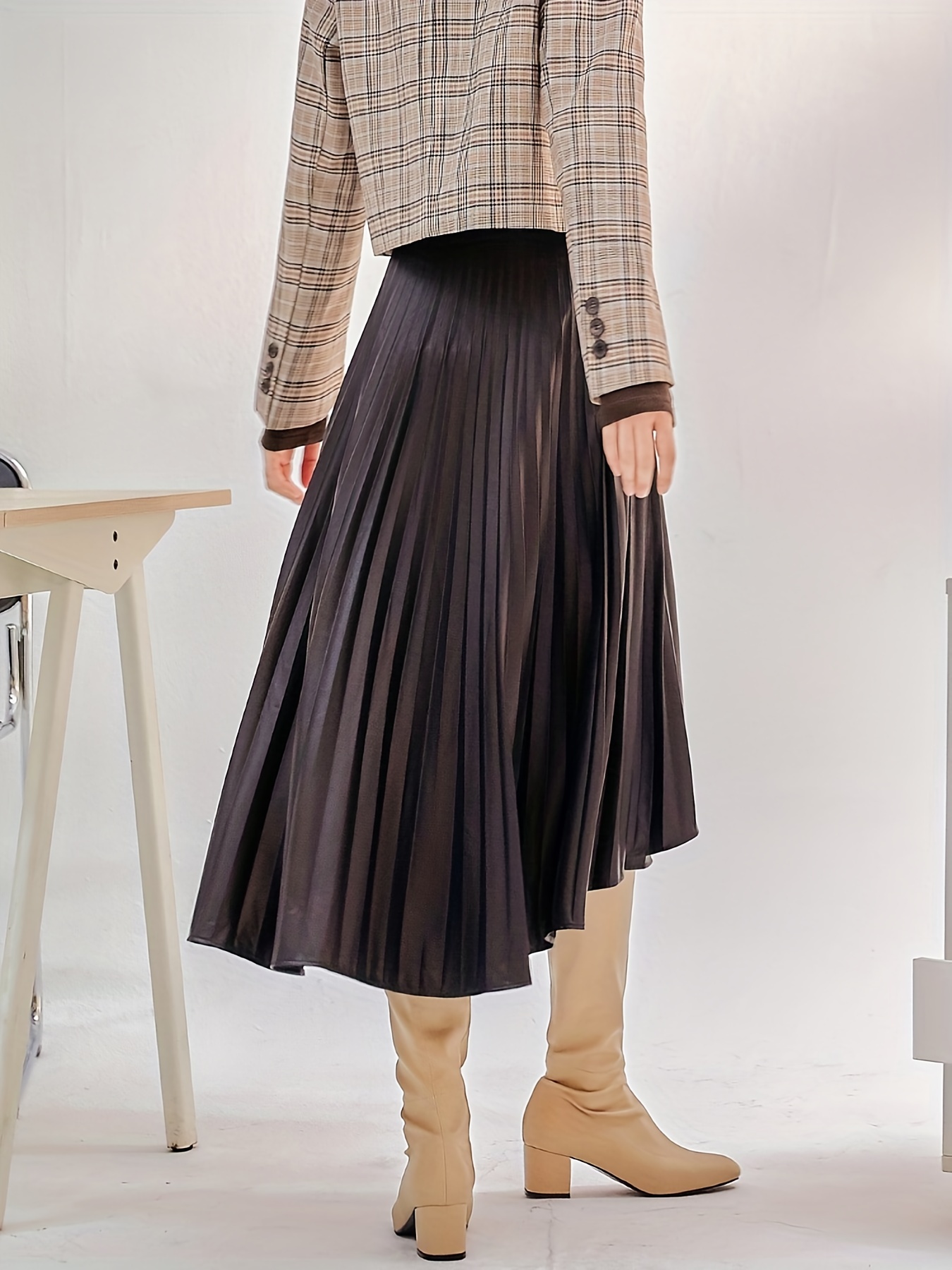 Solid Irregular Pleated Hem Skirt, Casual Skirt For Spring & Fall, Women's  Clothing