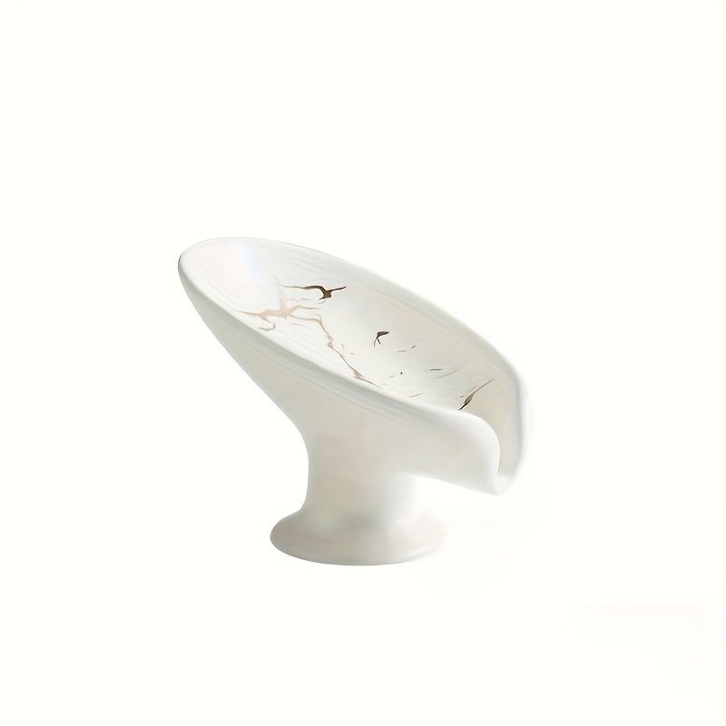 TEMU 1pc Ceramic Self-draining Soap Rack Marble Exterior Leaf-shaped Soap Dish Bathroom Easy To Soap Dry Christmas, Christmas Gifts