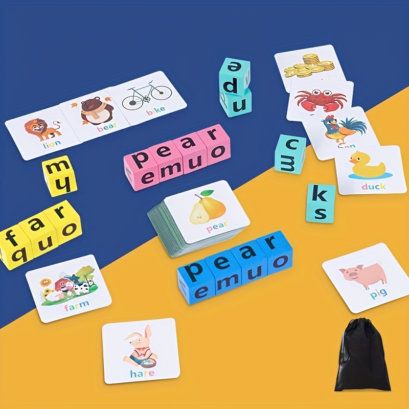 Jeu d'orthographe Mot Jeu d'orthographe pour enfants Blocs de bois Jeu d' orthographe Alphabet Lettres Matching Cartes Mots Apprentissage Éducatif