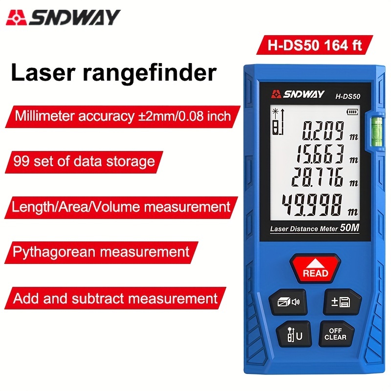 1pc * Laser Distance Meter 50M Milimeter Accuracty Portable Handle Digital  Measure Tool Range Finder Larger Backlit LCD