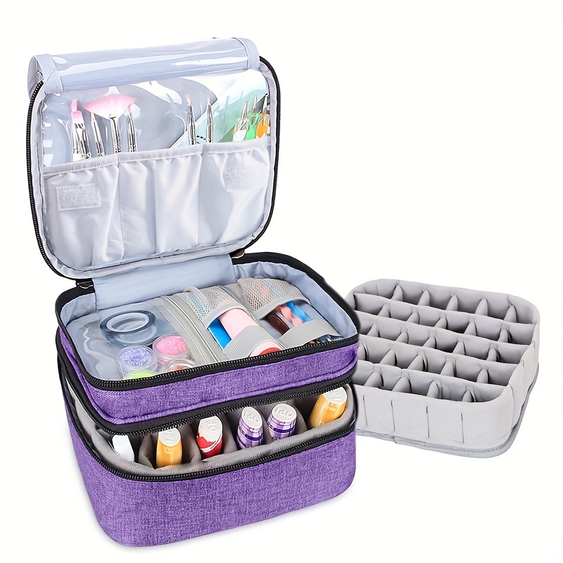Nail Polish Carrying Case Holds 30 Bottles, Double-layer Aromatherapy  Essential Oil Organizer Case for Nail Polish and Manicure Tools,  Multicolor/grey/purple
