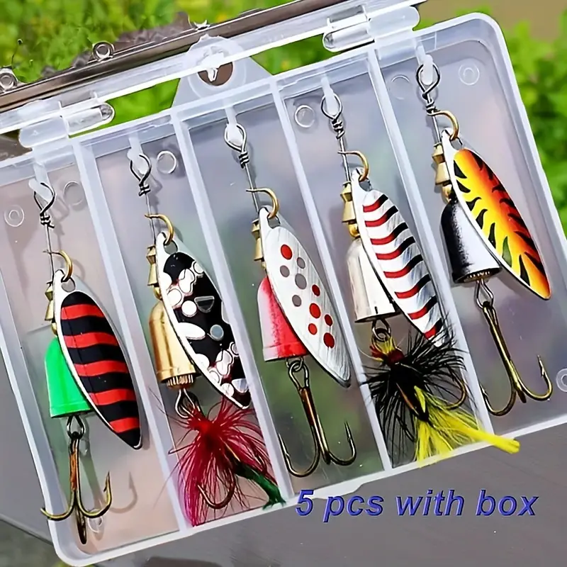 5-piece Set Metal Fishing Lure Set: Spinner Bait For Bass, Trout & Salmon -  Box Included