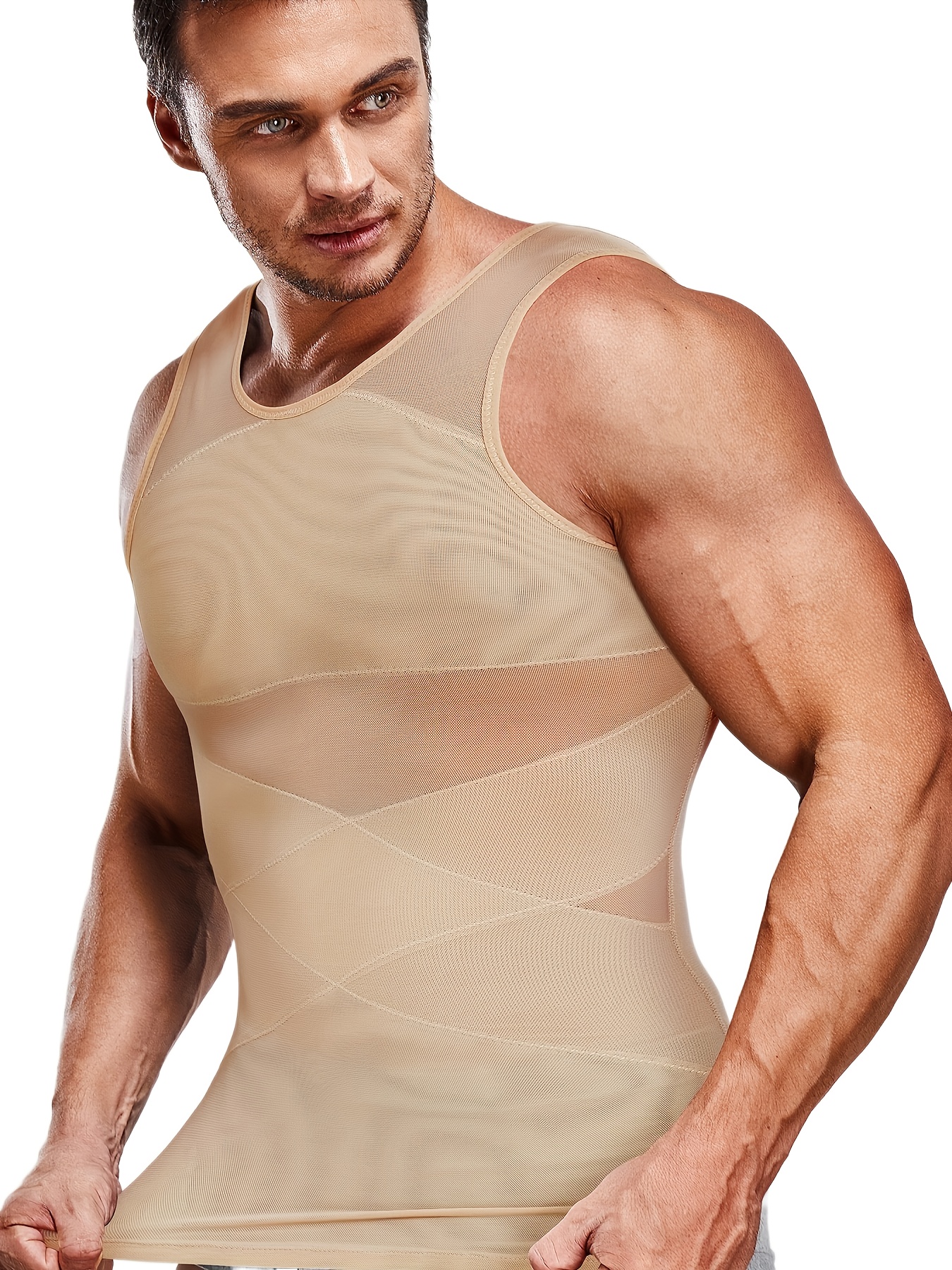 Men's Compression Shirts Mesh Body Shaper Vest Slimming - Temu
