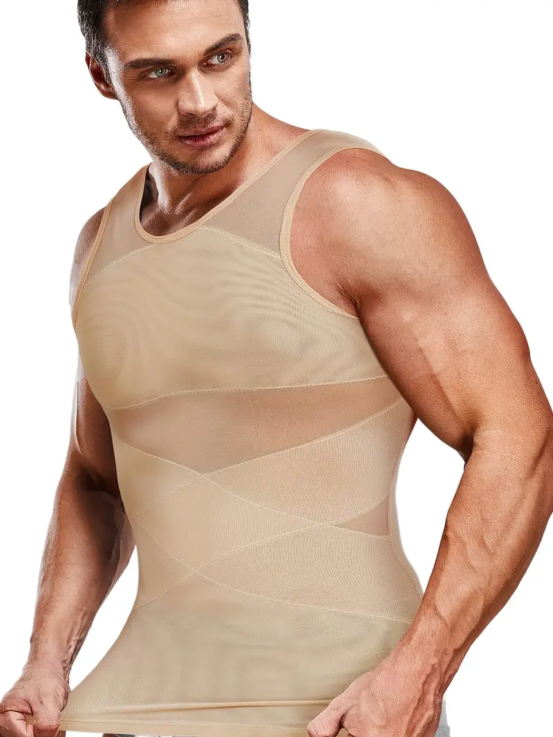 Men's Compression Shirts Mesh Body Shaper Vest Slimming - Temu Canada