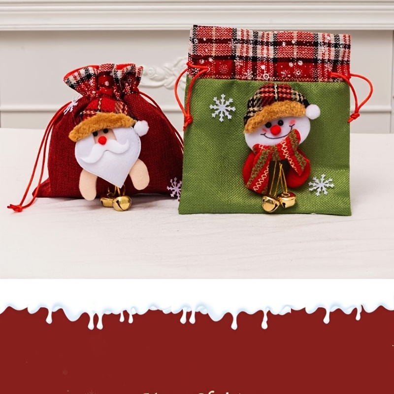 1pc Christmas Apple Bag, Santa style apple bag with bell,Kids Gift