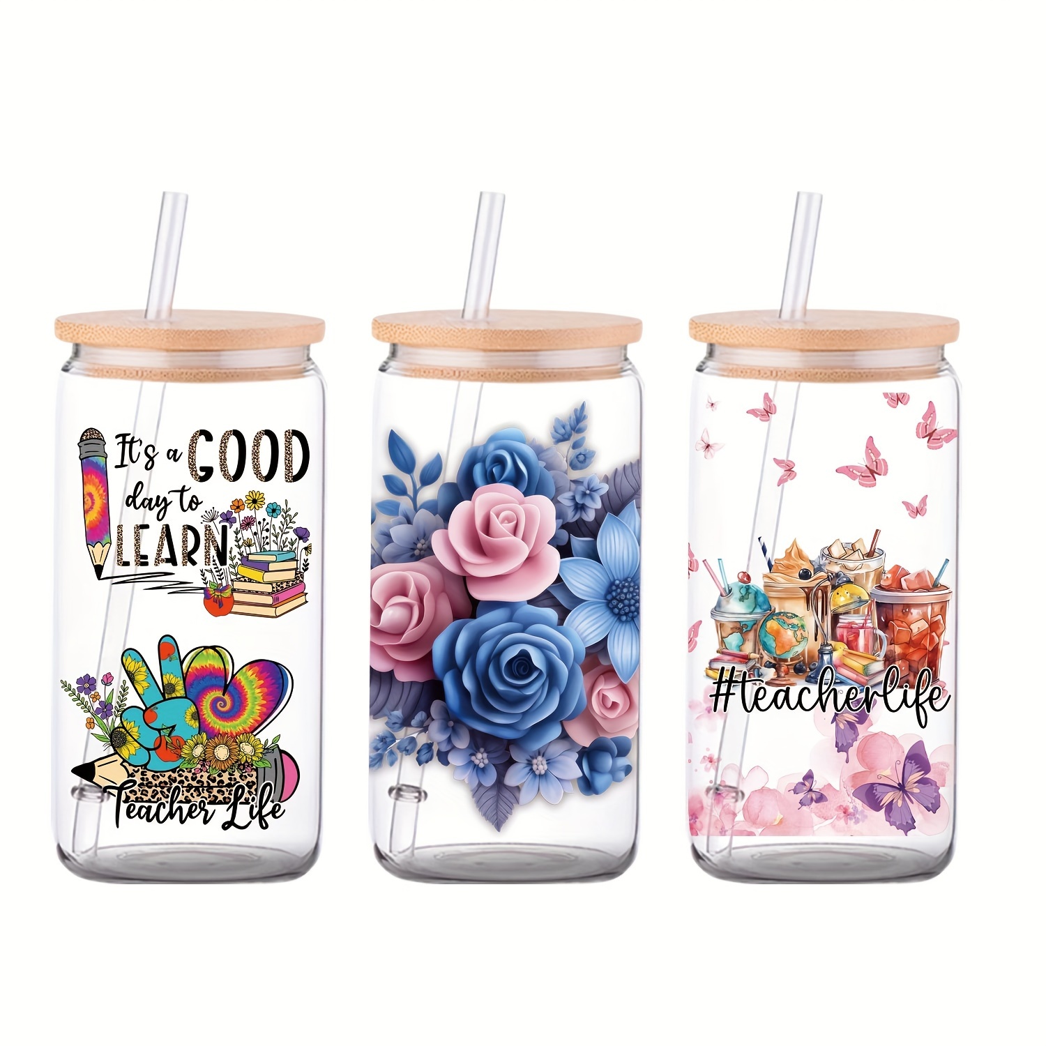 4pcs Uv Dtf Cup Wrap For Glass 16oz Uv Dtf Transfers Stickers Cup Decals  Rub On Transfers Glass Cup Stickers F, Today's Best Daily Deals