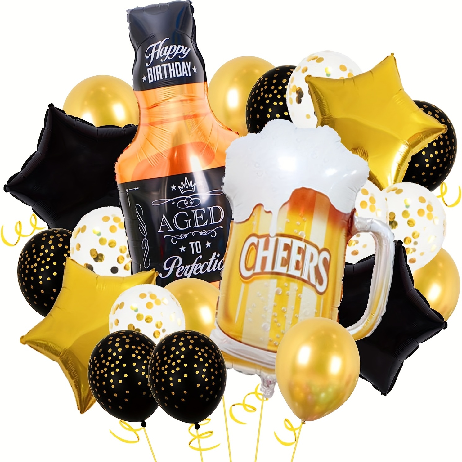 Luxury Birthday Party Decorations with Happy Birthday Banner in Gold  Metallic, Black Gold Silver Confetti Balloons Supplies, Crown Beer Foil  Balloons