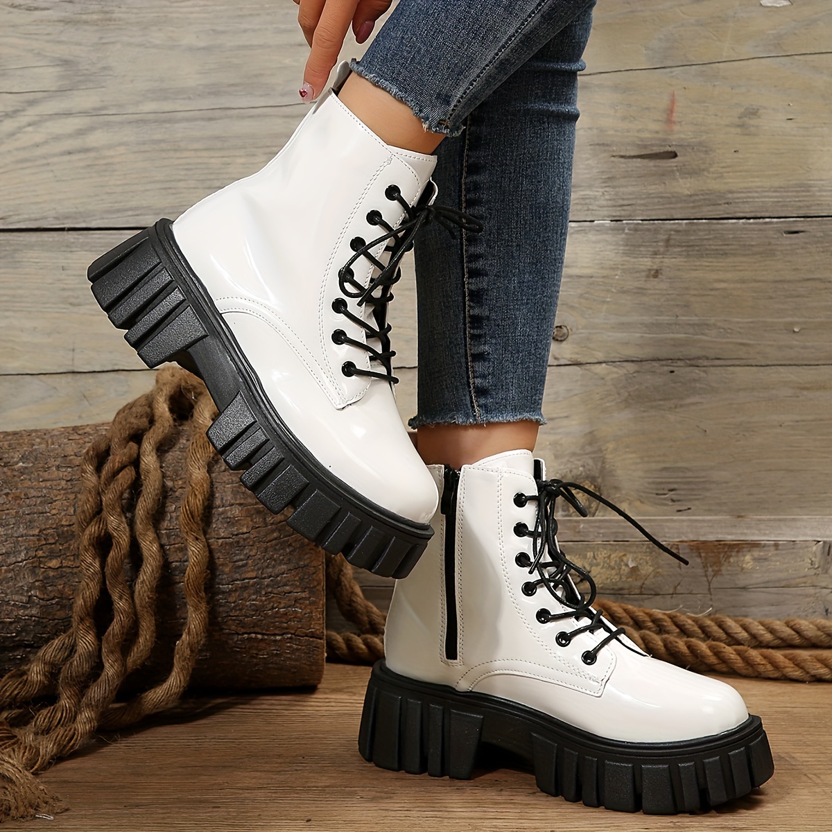 White platform outlet combat boots