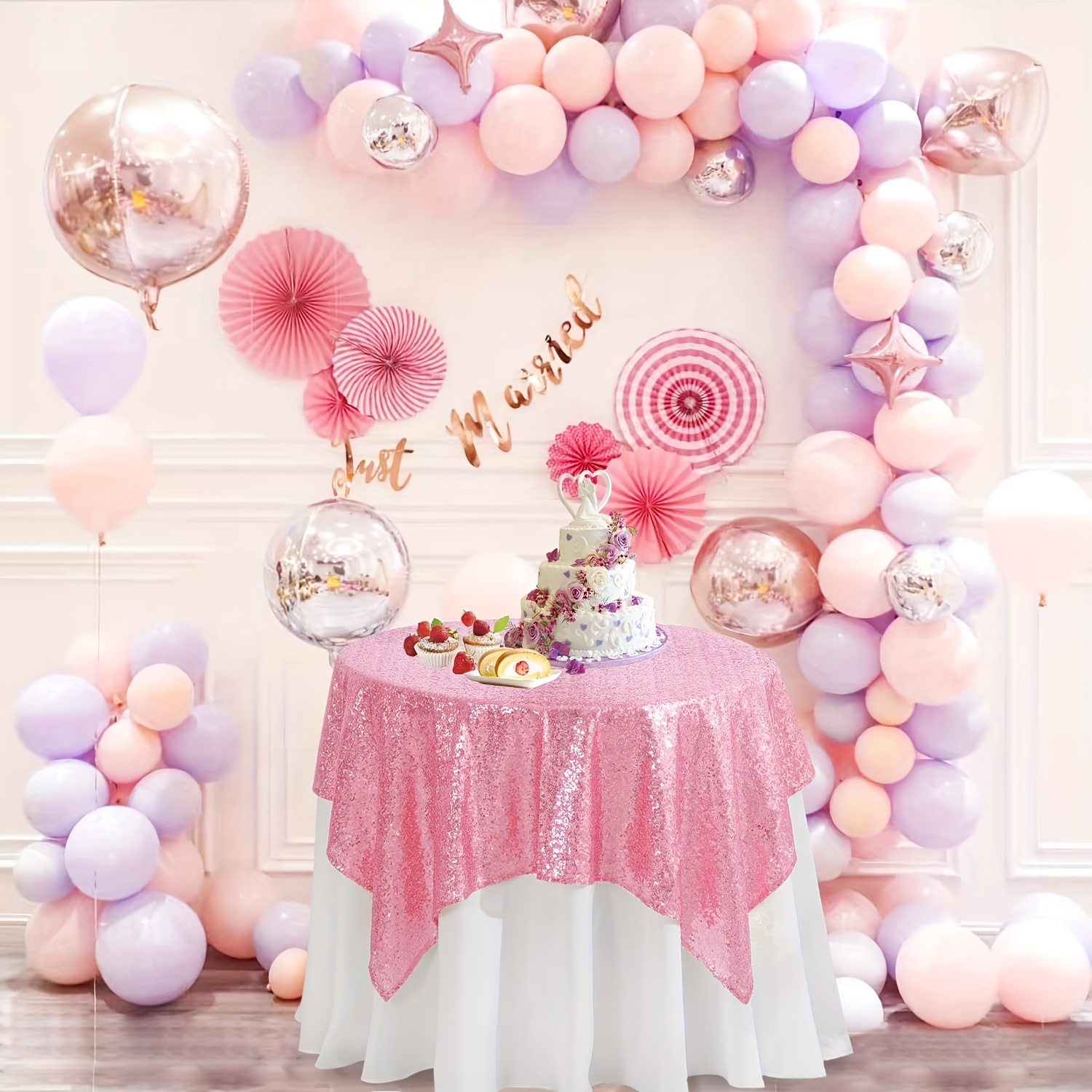 Mantel para fiesta de cumpleaños, mantel de papel de aluminio con radio de  oro rosa, artículos de decoración para bodas y cumpleaños, mantel para  decoración de fiestas JAMW Sencillez