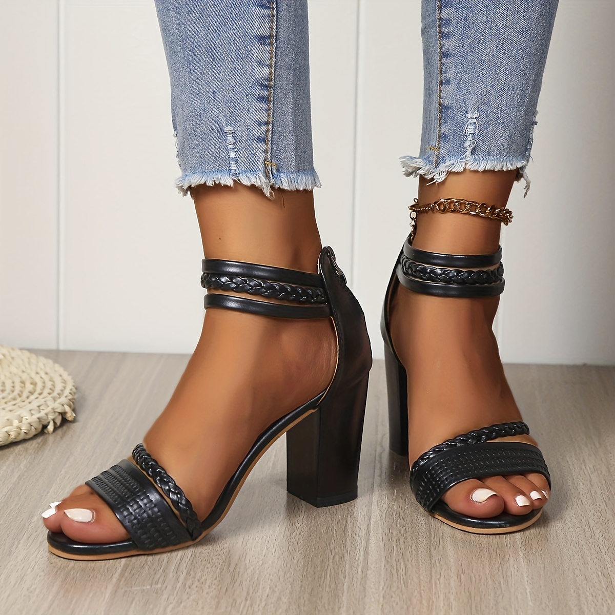 Two Strap Band Sandals-Black