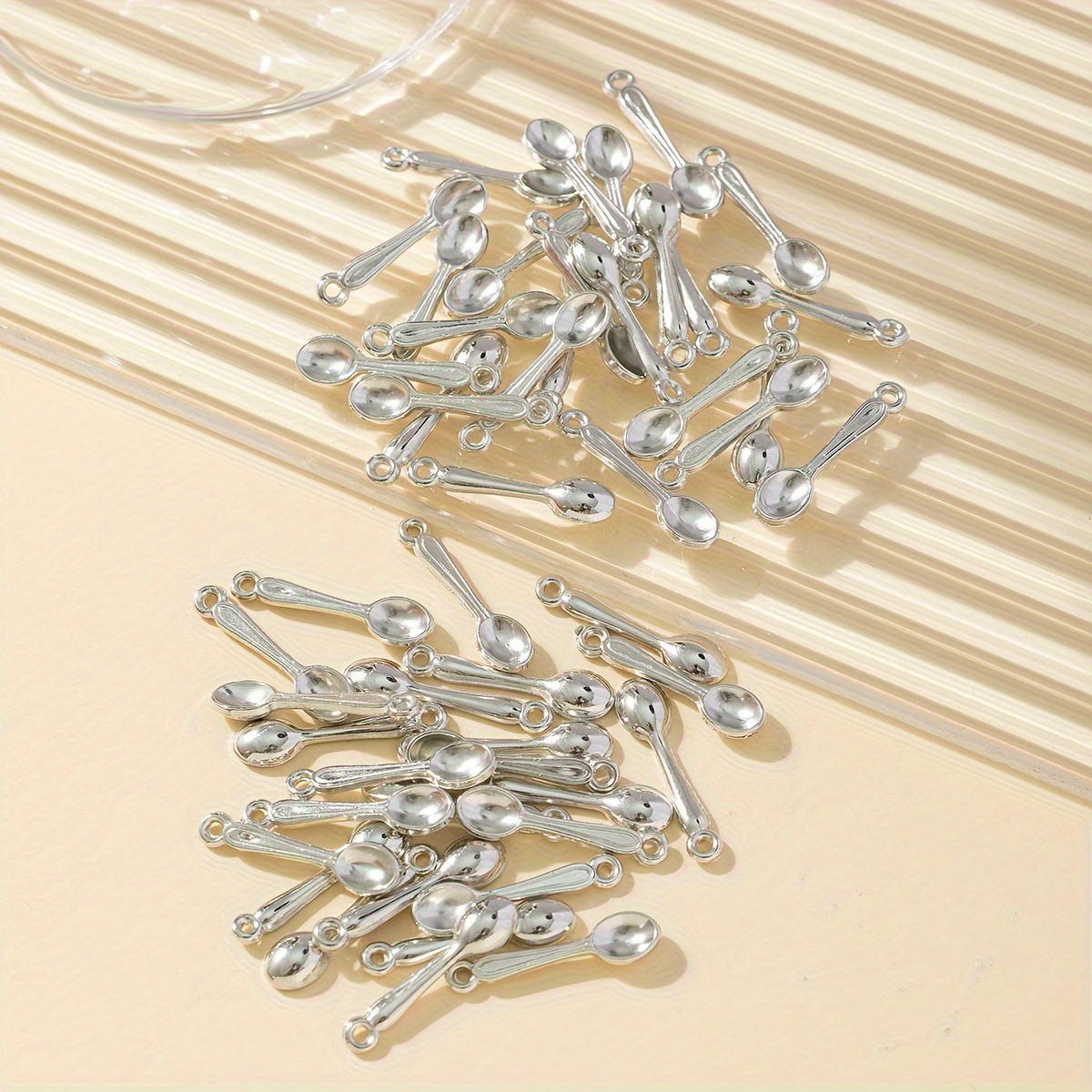 

50pcs Mini Spoon Charms - Electroplated Resin Pendants For Making, Crafts & Decorations