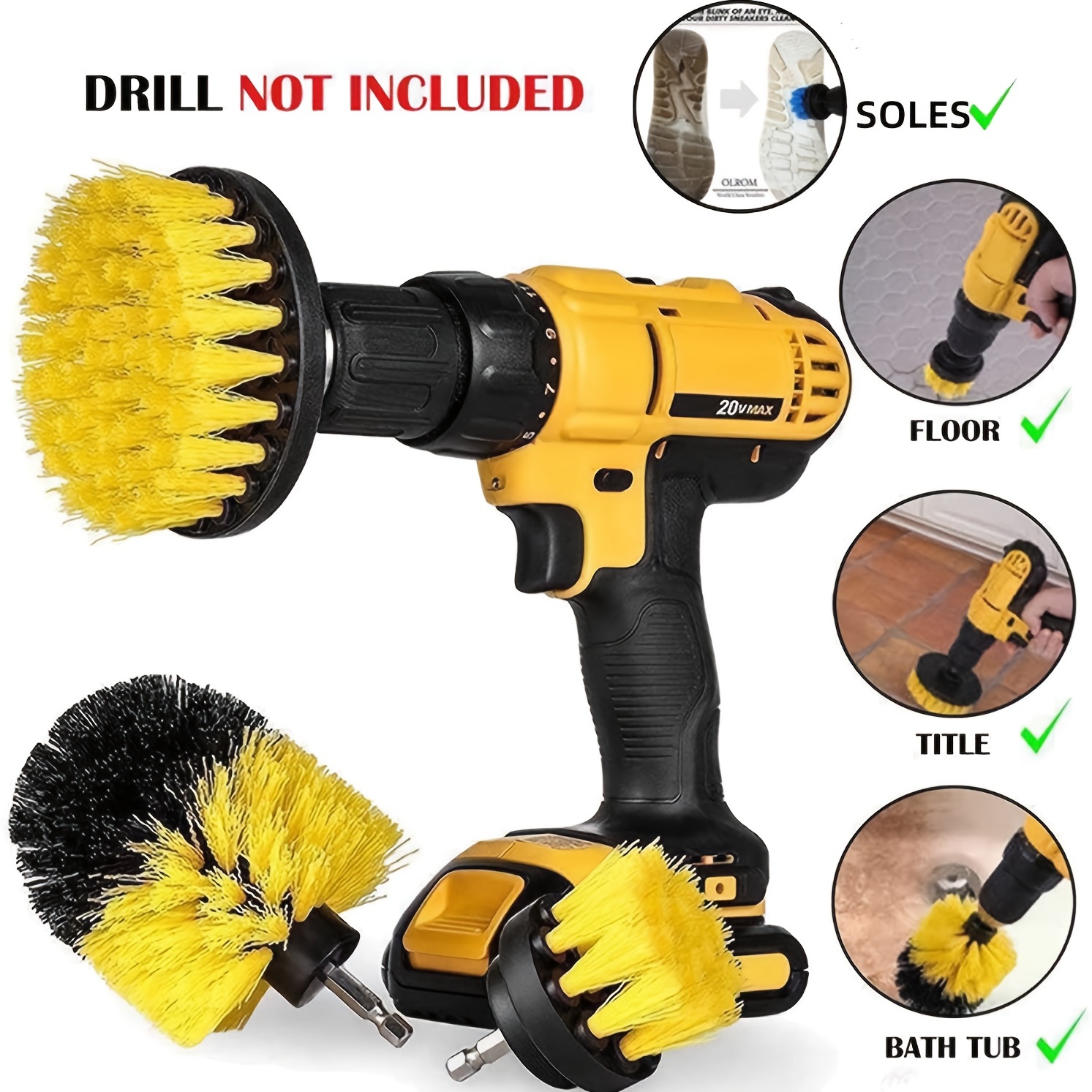 3pcs Drill Brush Attachment Set, Power Scrubber Brush With Drill Scrub  Brush For Cleaning Showers, Tubs, Bathroom, Tile, Grout, Carpet
